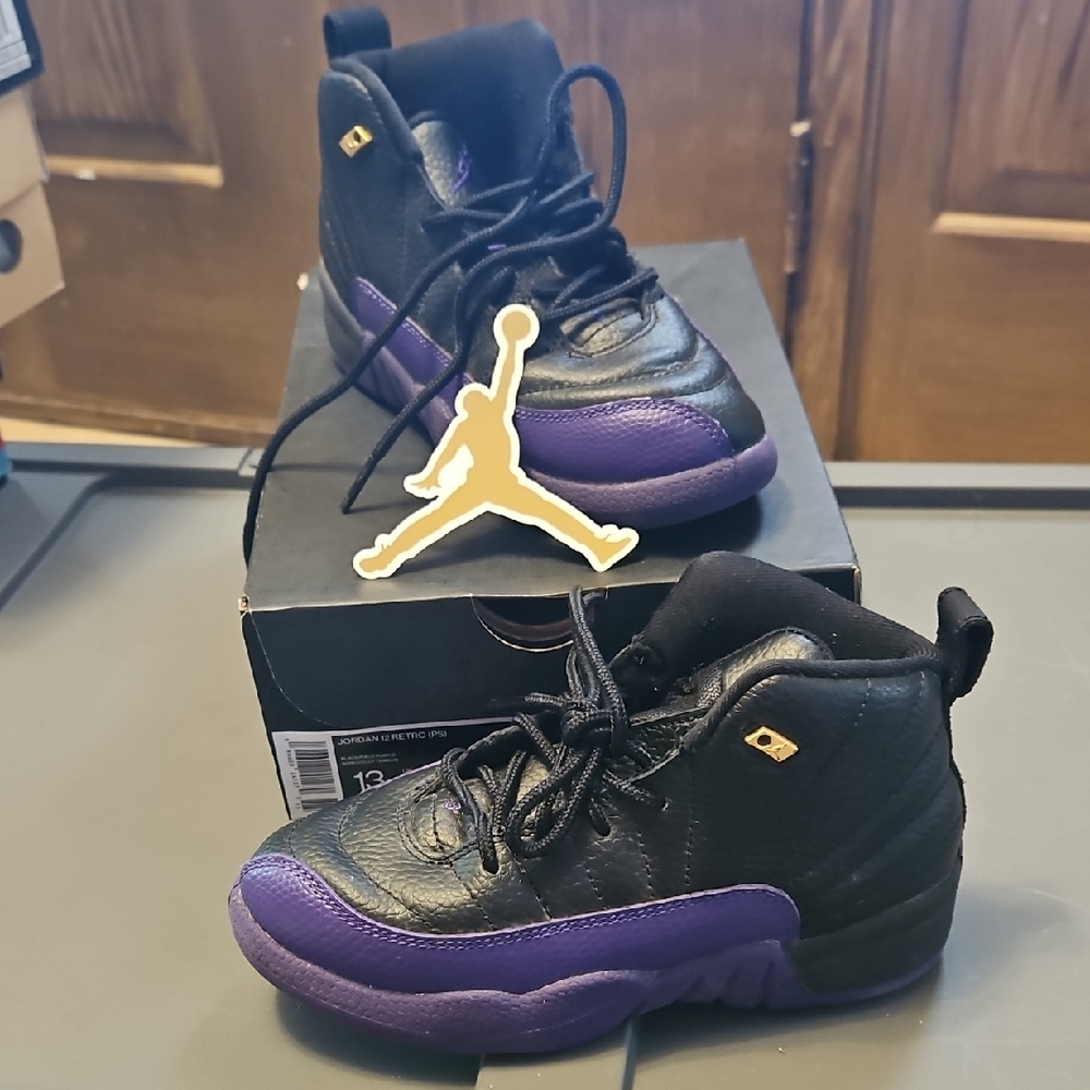 Jordan 12 Retro Black and Field Purple Sneakers